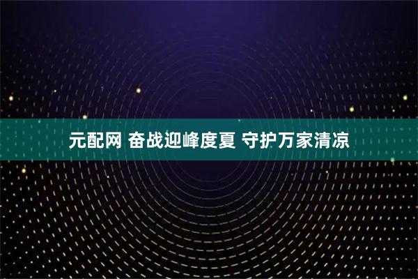 元配网 奋战迎峰度夏 守护万家清凉